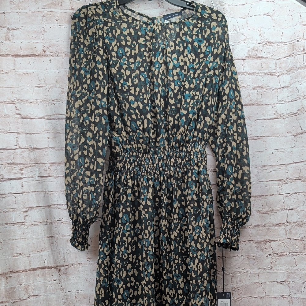 Tommy Hilfiger Long Sleeve Black Leopard Print Dress with Teal Accents size 12